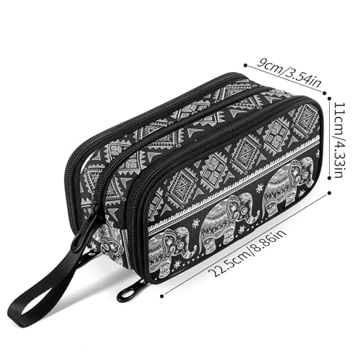 Image of Fustylead Indian Lotus Ethnic Elephant Large Pencil Pen Case Stationery Bag 3 Compartments School College Office Organizer