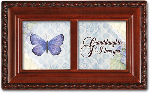 Cottage Garden Granddaughter I Love You Woodgrain Rope Trim Jewelry Music Box Plays You Light Up My Life