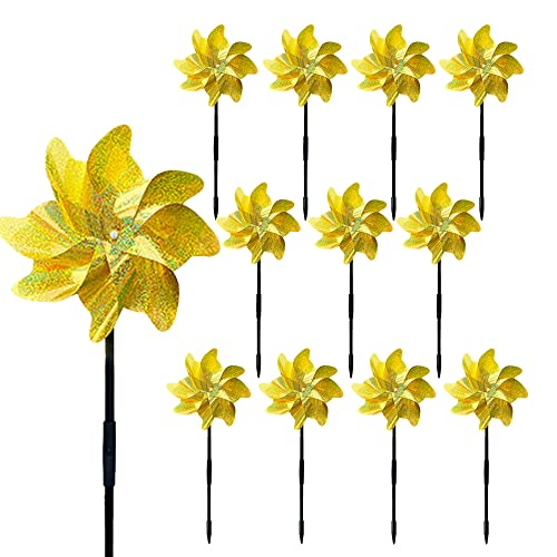 Anyingkai Vindhjul fågelförsvar, fågelskrämma, vindsnurra balkong fågelskrämma, fåglar skrämma bort vindturer, vindturar fågelförsvar, trädgårdsplugg vindkvarn, vindsnurra trädgård fågel (guld-12)