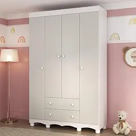 Guarda-roupa Infantil 122cm 4 Portas e 2 Gavetas Dengo Multimóveis Mp4438 Branco/off White
