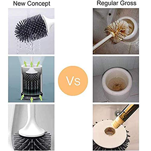 Image of MEKEET Silicone Toilet Brush and Holder,Bathroom Toilet Brush Holder Set,Silicone Toilet Cleaning Brush Kit with Soft Bristle Brush (Wall Mounted)