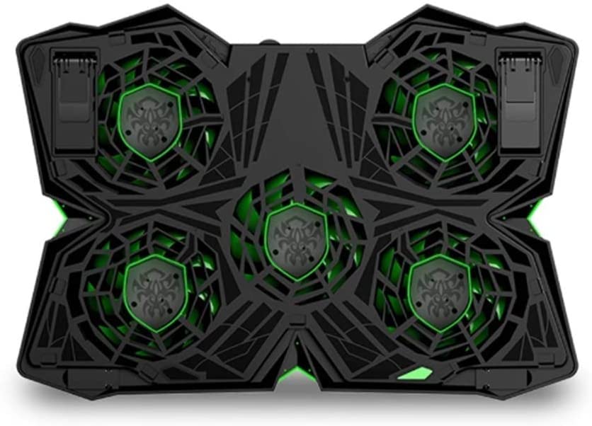 Base refrigeradora para laptop con 5 ventiladores de enfriamiento, luces LED y alimentación USB, compatible con laptops de 12 a 17 pulgadas (color: verde) miniatura 4