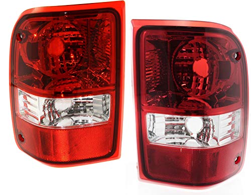 Evan-Fischer Tail Light Lens and Housing Compatible with 2006-2011 Ford Ranger Halogen Clear & Red Lens Set of 2 Passenger and Driver Side