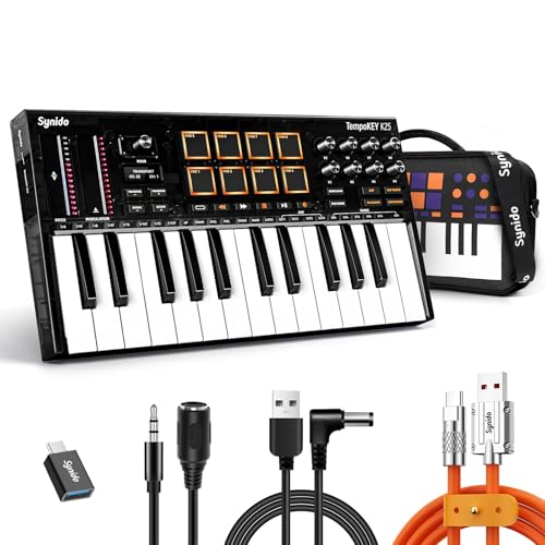 Synido 25 Key USB MIDI Keyboard Controller with 8 Drum Pads, Professional Mini Midi Keyboard with...