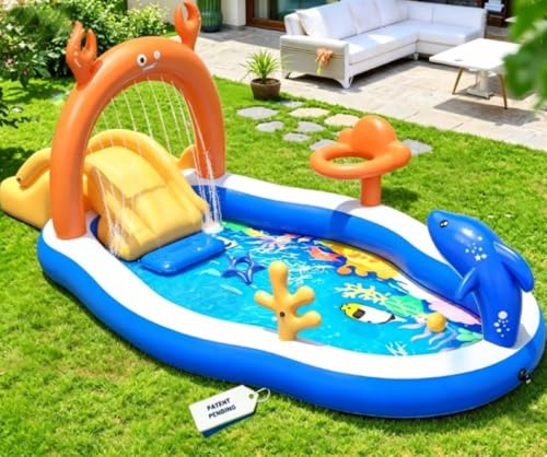 StarOcean 2026 Large Inflatable Play Center,Kiddie Pool with Water Slide&Sprinkler,90''x40''x38''Inflatable Toddler Pool with Slide,BlowUp Water Play for Toldder,Inflatable Water Park for Kid Backyard
