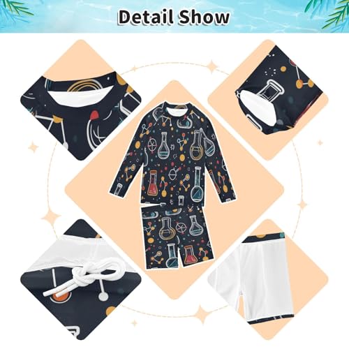 Chemistry Experiment Print Boys Swimsuit Rash Guard Toddler Kids Long Sleeve Swim Shirt and Trunks Swimwear Set 3-10Y3