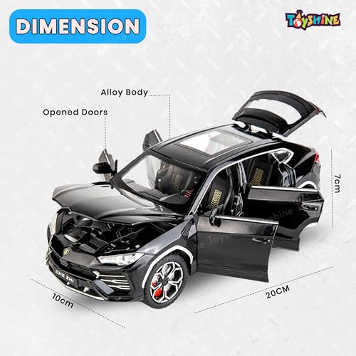 Image of Toyshine 1:24 Scale Die Cast Lambo Vehicle Toy Car with Music and Lights Along with Pull Back Function, Opening Doors and Back Feature for Kids Boy Girl 3+, Black