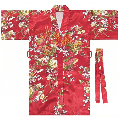Robe kimono japonais fille rouge motif fleur cadeau anniversaire 130 cm