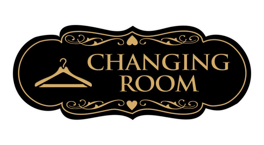 Signs ByLITA Designer Changing Room Sign with Adhesive Tape, Mounts On Any Flat Surface (Black Gold) - Medium