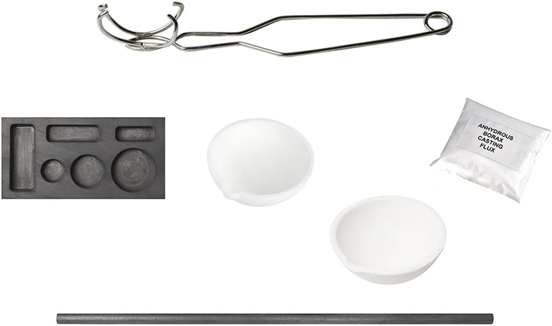 Torch Melting Kit for Gold Silver Crucibles Flux Stir Rod Graphite 6-Cavity Combo Mold