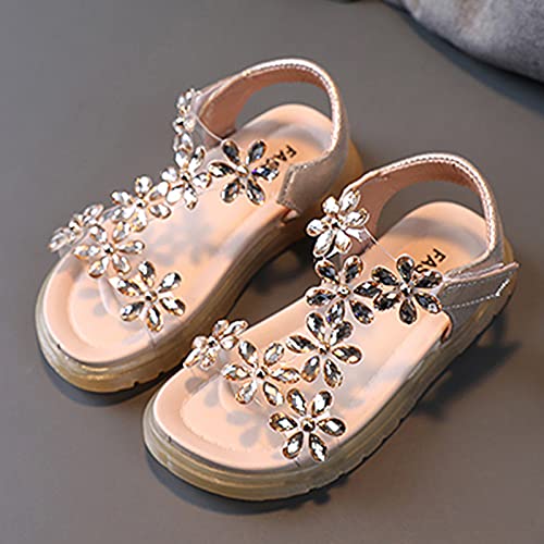 Child and Toddler Baby Girls Crystal Shoes Anti Slip Soft Sole Casual Sandals Summer Princess Beach (Gold, 1 Big Kids)2