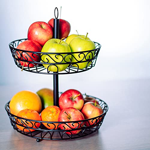Chefarone 2 Tier Fruit Bowl - Countertop Metal Fruit Basket - Black Fruit Bowls Vintage Style… #TOP7