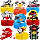 Zonon 9 Piece Race Car Party Decorations Race Car Honeycomb Centerpiece Let's Go Racing Theme Party Cake Ball Table Topper 3D Paper Centerpiece Decor for Birthday Baby Shower Supplies
