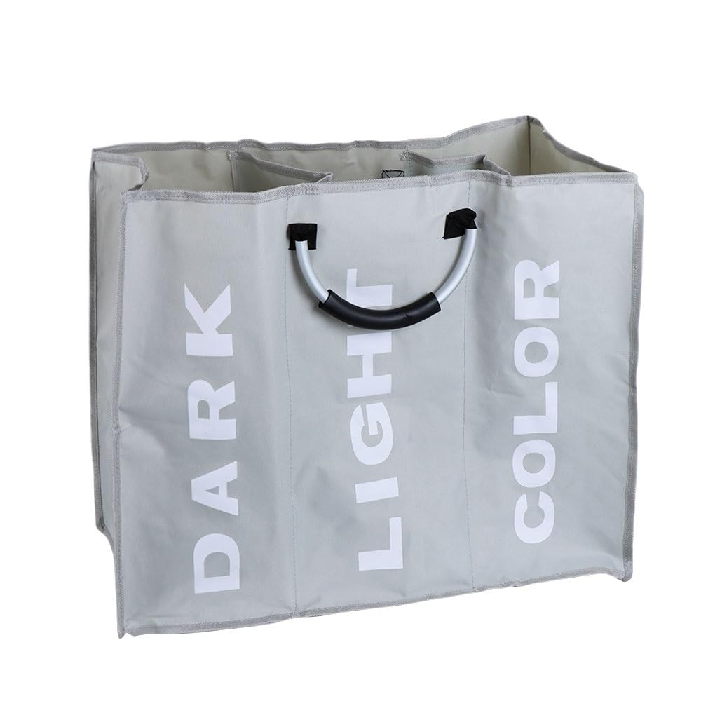 Stoff-Schmutzwäschesack, zusammenklappbarer Wäschekorb, großer Schmutzwäschekorb, Eimer, 3 Abschnitte, Oxford (Color : Light grey)