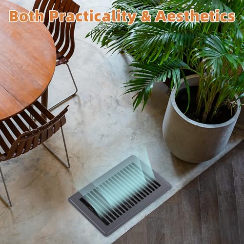 Image of 6 x 10 Floor Register, Gray Heavy-Duty Steel Vent Covers for Home Floor with Adjustable Airflow Control Lever, Easy Installation and Quiet Operation for HVAC Systems - 4 Pack