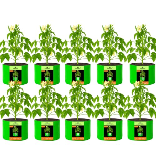 Image of Kingwell grow bags 12x15 inch pack of 10 For Terrace Garden Vegetable Plant Grow Bags Fruits Growing Containers For terrece Gardening