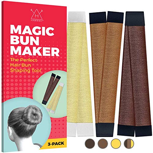 Hawwwy 3-Piece Hair Bun Maker, Easy Snap-and-Roll Bun Tool, Original Magic Bun Tool, Donut Hair, Perfect Bun Makers, French Twist Donuts Updos Kids Women Ballerina Bun Shaper Brown Blonde Copper 3pk