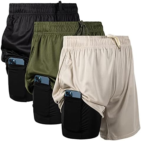 Ultra Performance 3 Pack Mens 2 in 1 Athletic Running Shorts 7 inch Inseam Workout Gym Compression Shorts for Men