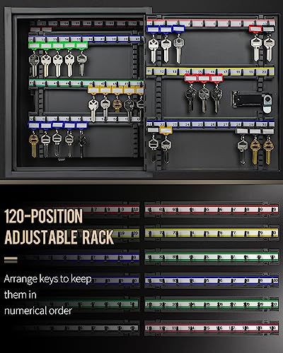 Uniclife Schlüsselkasten mit 120 Positionen, mit Zahlenkombination und Schlüsselschloss, zurücksetzbar, schwarz, Digitale Sicherheits-Aufbewahrungsbox, Stahl-Schlüssel-Organizer mit verstellbaren