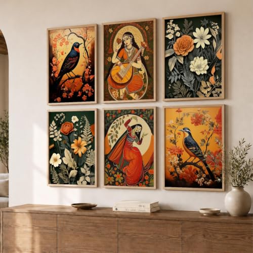Image of kotart Premium Digital Madhubani Art Paintings with Frame for Home Decor - Framed Painting Living Room Bedroom Office - Wall Decoration - Pack of 6 (14X20 Inch, B)