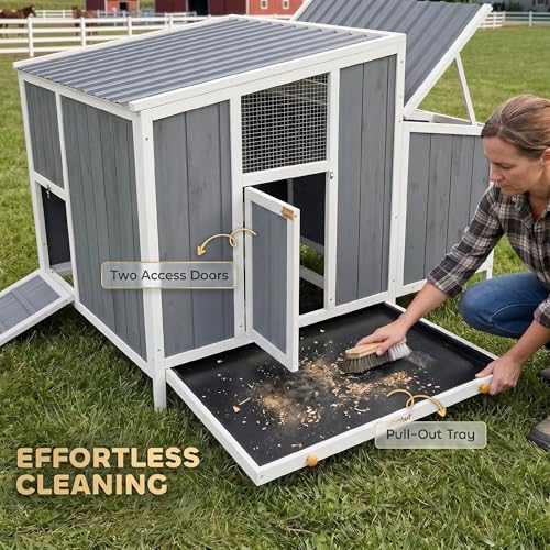 Image of PawHut Chicken Coop, Wooden Poultry Hutch for 4-6 Hens, Outdoor Hen House with Nesting Box, Weatherproof Roof and Removable Tray for Backyard, 49.2 inch x 39 inch x 40 inch, Gray