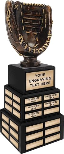 Crown Awards Baseball Holder Sculpture Award, 18" Fantasy Baseball Glove Perpetual Trophy - Custom Engraving Included