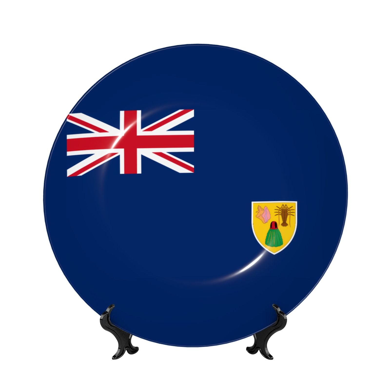 SXZVVBN Flag of the Turks and Caicos Islands Bone China Decorative Plate Art with Stand Removable Adhesive Hanging for Home Office 7in