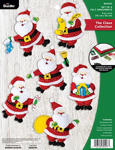Bucilla Felt Applique 6 Piece Ornament Making Kit, The Claus Collection, Perfect for DIY Arts and Crafts, 89497E