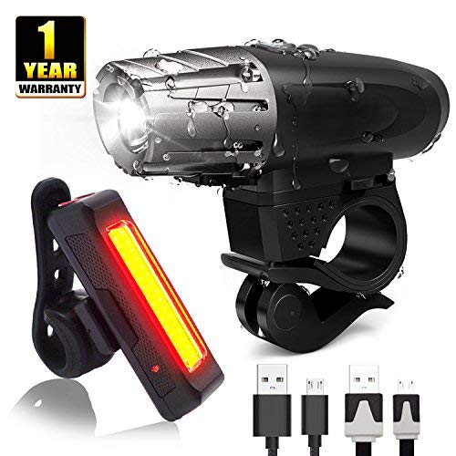 SUPERSTA Bike Lights, LED USB Rechargeable Bike Light Set 400 High lumen Front and Rear Bicycle Safety Lights Waterproof and Easy Install Headlight and Tail Light for Cycling, Mountain and City Roads