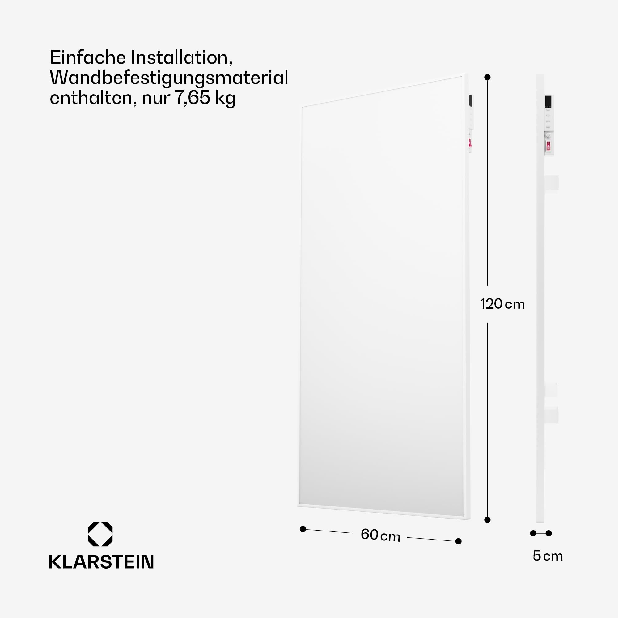 Klarstein Infrarotheizung mit Thermostat, 770W Elektroheizung, Smart Home Infrarotheizung zur Wandmontage, IR mit App-Steuerung & Erkennung Offener Fenster, Effizienter Feuchtraum Heizkörper CO2-Frei