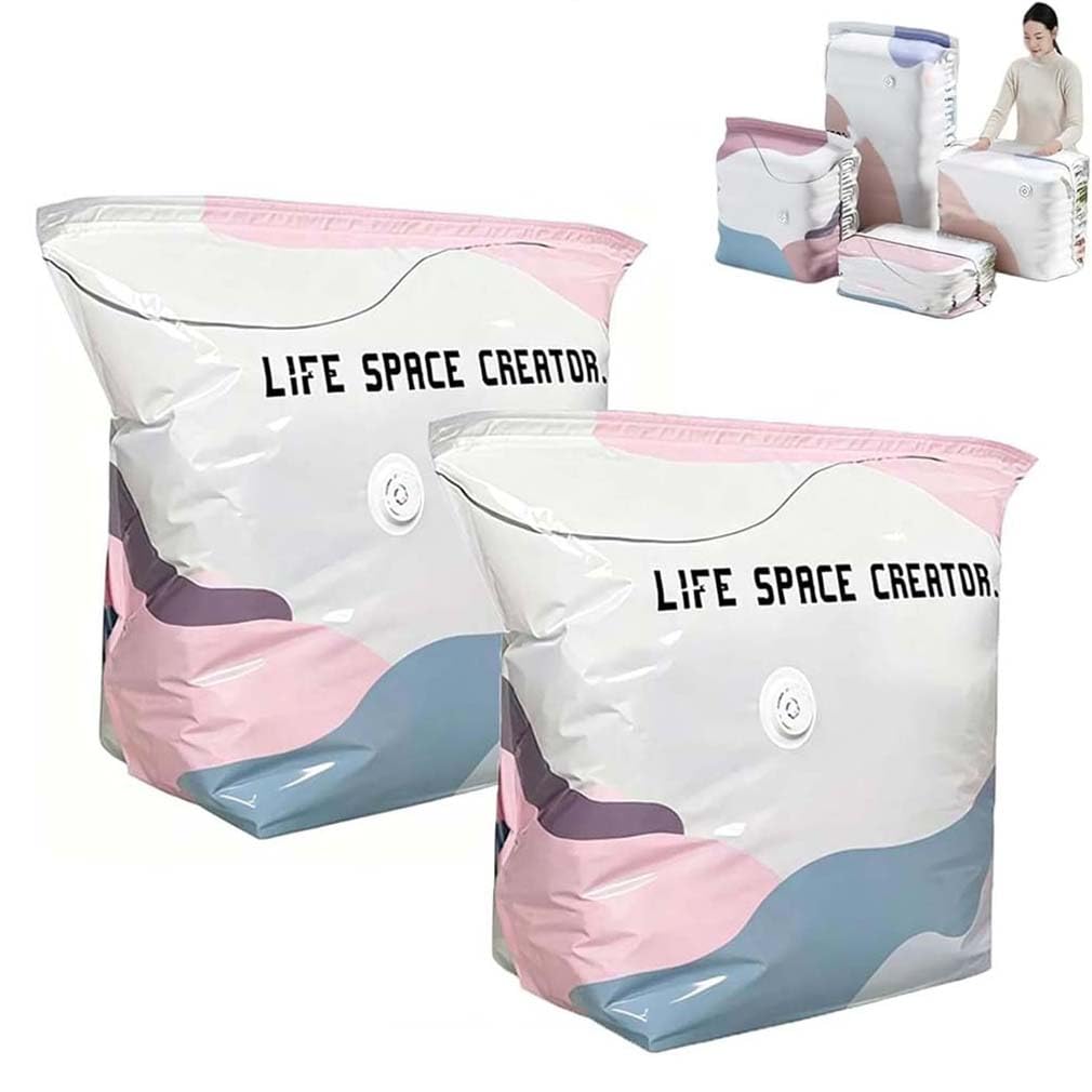 2PCS No‑Pump Vacuum Storage Bags – Press & seal, no pump needed, Reusable Space Saving Compression Bags, Moisture & Dust Proof Vacuum Storage Bag for Clothes, Bedding, Moving, Travel (M+L)