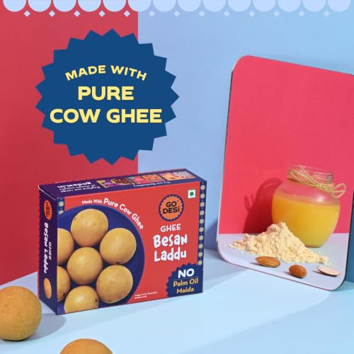 Image of GO DESi Ghee Besan Laddu - 180 /150 grams | Made with Pure Cow Ghee | No Palm Oil or Maida | Sweets |