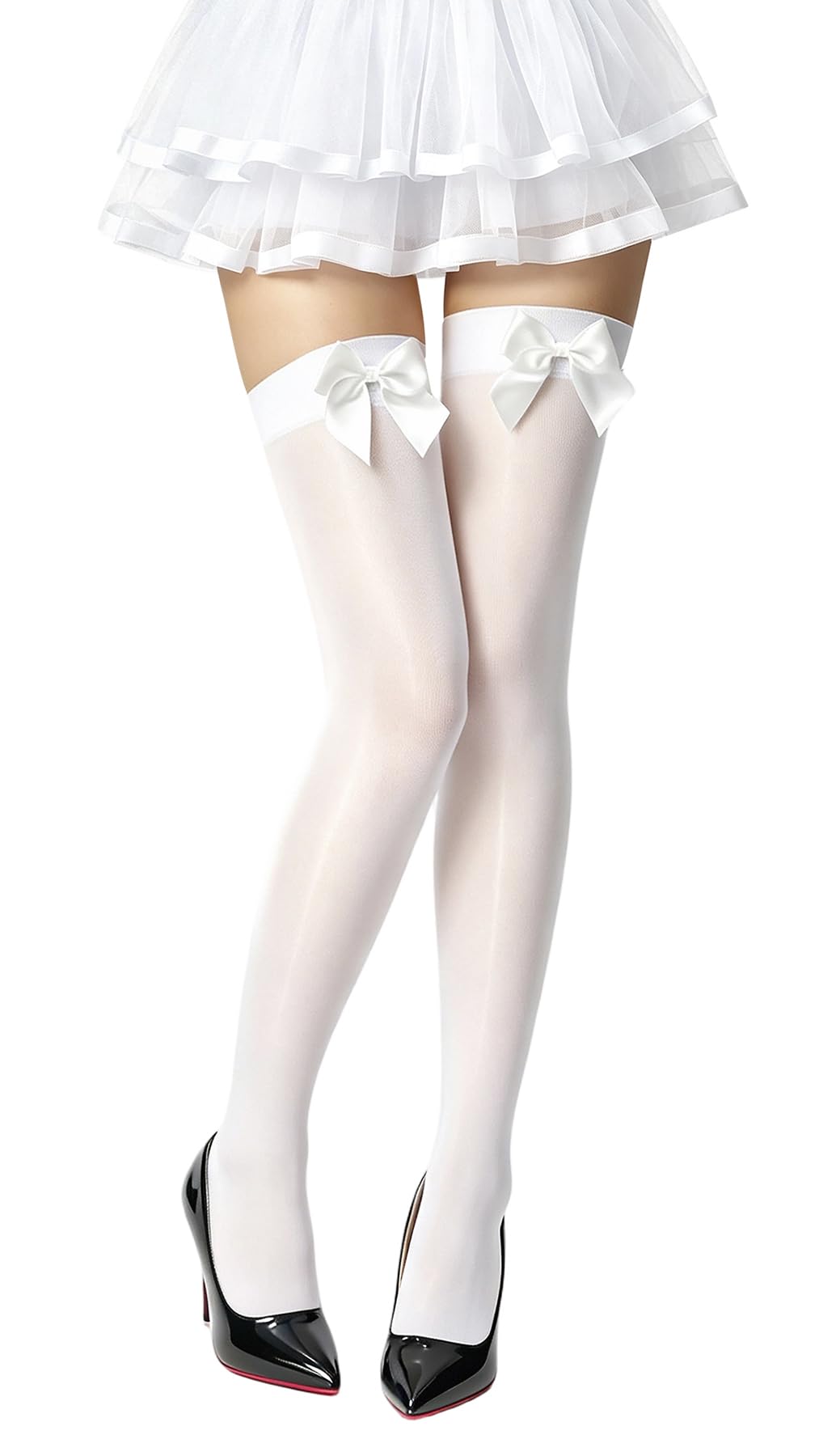 Women's Satin Bows Thigh High Stockings Hold-ups Snag-Resistant Knee High Long Socks