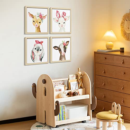 Artbyhannah Framed Baby Girl Nursery Wall Art Decor With 10X10 Wood Frames And Watercolor Animals Prints For Playroom, Kids Room Decoration, Set Of 4 #TOP3