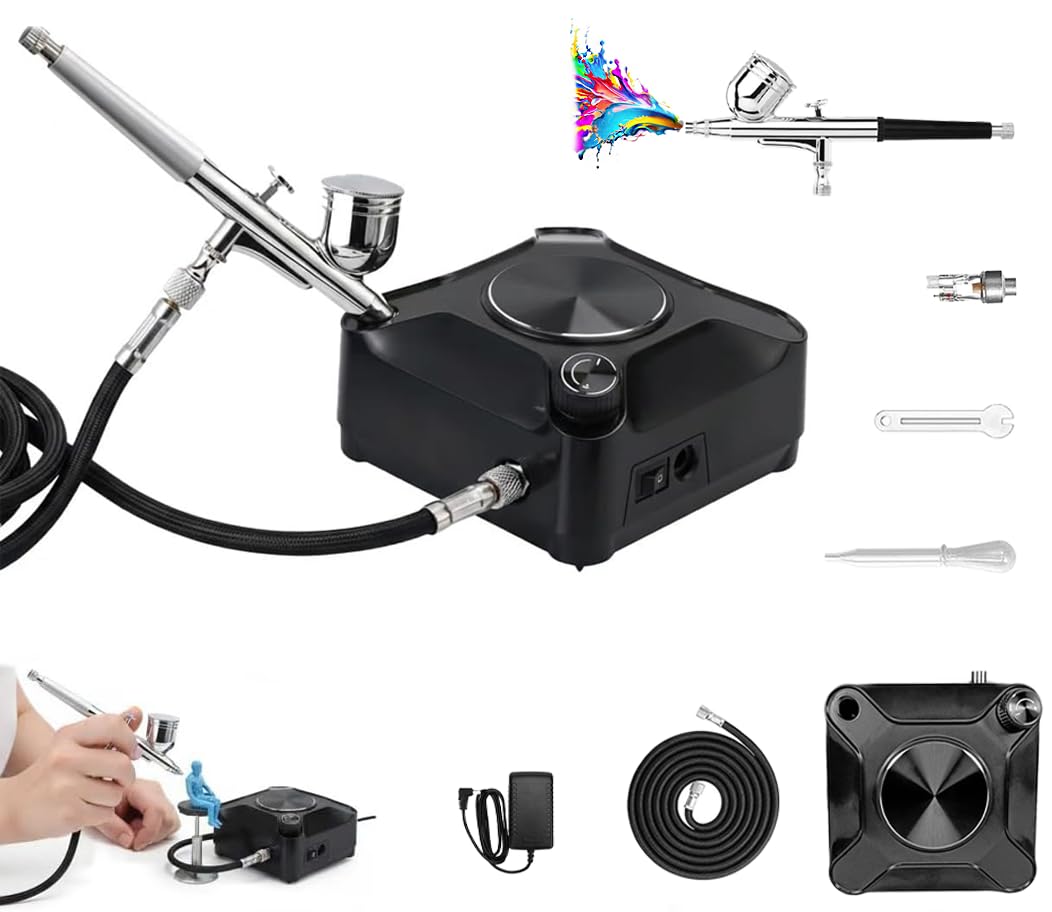 APEXORIGIN Professional Airbrush Kit with Compressor, Portable Air Brush System for Nail Art, Makeup & Cake Decorating, 1.8M Hose Included, Uniform Spraying for Manicure & Barber (Black) - Black