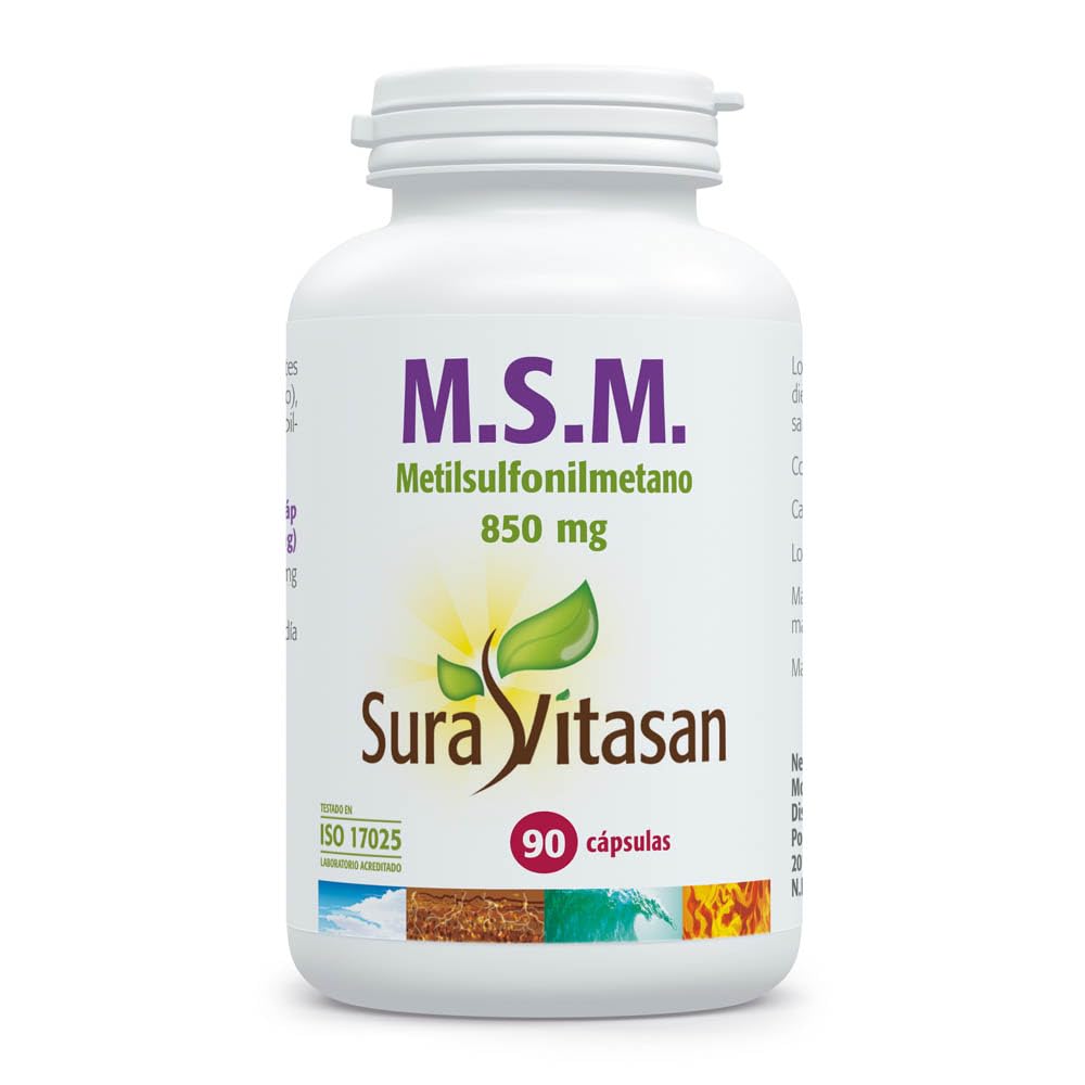 SURA VITASAN M.S.M. 850 mg 90 Cápsulas | Suplemento de Azufre Orgánico, Para Tejido Conectivo, Articulaciones, Piel, Cabello y Uñas