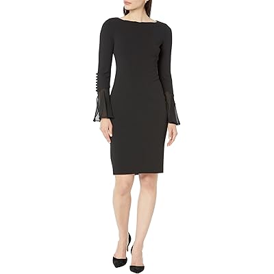 Платье Calvin Klein Chiffon Bell Sleeve Sheath Dress