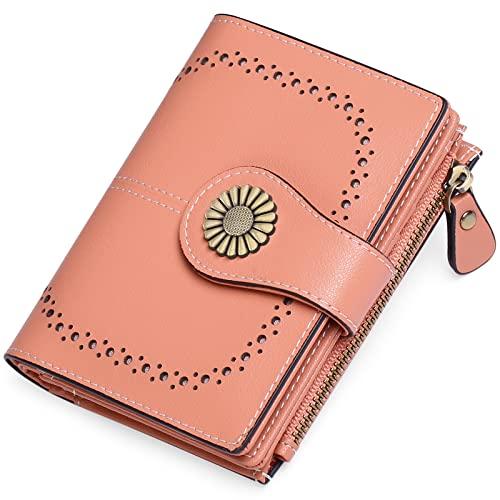 Image of SENDEFN Small Womens Wallet Leather Bifold Card Holder RFID Blocking with Zipper Coin Pocket