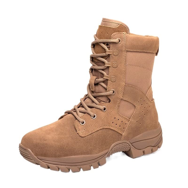 PDUEX Thermal Products Brown Combat Training Boots Side Zipper Leather Boots Mens Leather Boots to Protect Your feet (Color : Brown, Size : 8.5)