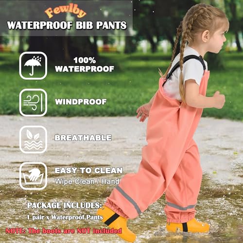 Fewlby Kids Rain Bib Pants, Toddlers Waterproof Suspender Dirty Proof Rain Wear2