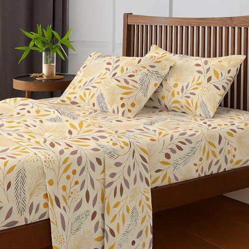 Image of Bed Sheet - Floral Harmony - King Size 108 x 108 Inches - Brushed Microfiber Flat Bedsheet with Pillow Covers - Breathable, Wrinkle-Free & Fade Resistant