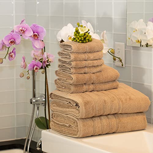 Mosobam 700 Gsm Luxury Bamboo Viscose 8Pc Extra Large Bathroom Set, Light Taupe, 2 Bath Towels Sheets 35X70 2 Hand Towels 16X30 4 Face Washcloths 13X13, Turkish Towel Sets, Quick Dry #TOP1