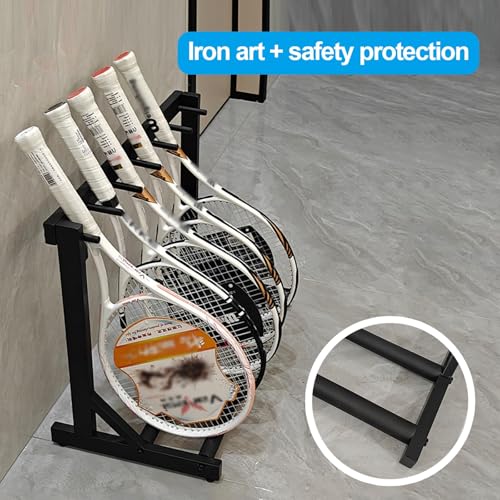 Tennis Rackets stored on floor rack