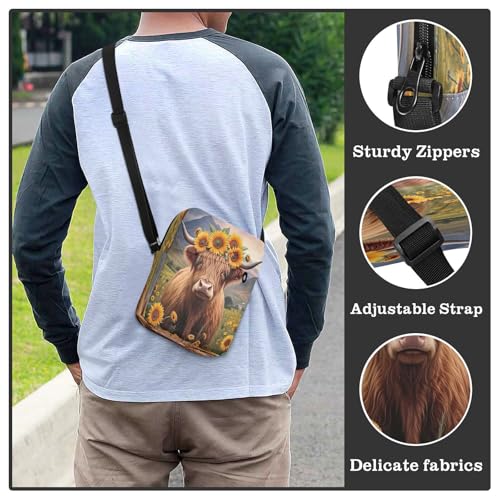 MCHIVER Small Messenger Bag Highland Cow Yellow Crossbody Bag for Men Women Travel Purse Wallet for Cycling Hiking Running4