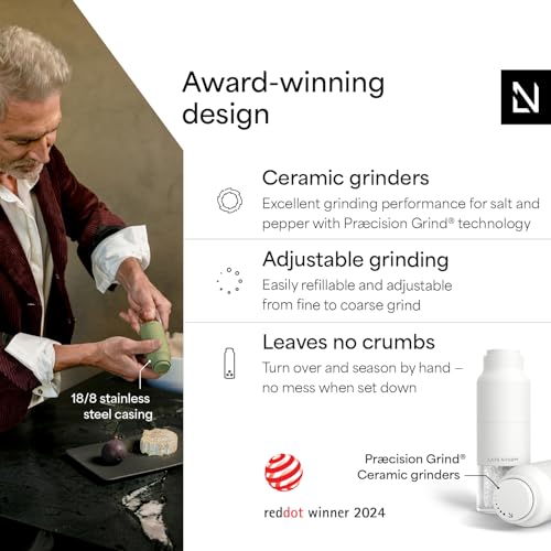Image of LARS NYSOM Salt and Pepper Grinder Set, Stainless Steel Manual Salt and Pepper Mills, Adjustable Ceramic Grinder, Design Spice Shakers (Pure White)