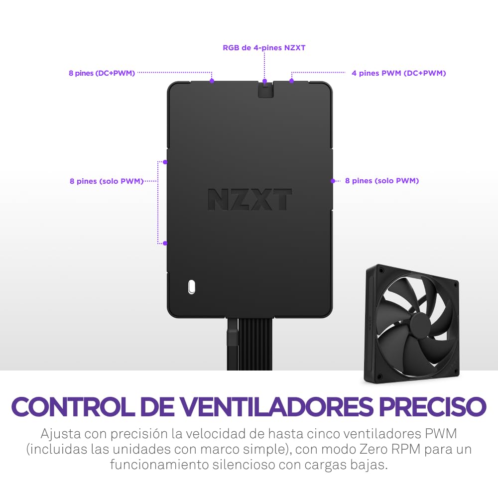 NZXT Hub de control – Controlador digital de iluminación RGB y velocidad de ventiladores PWM – Controla hasta 5 ventiladores PWM o 4 con marco simple – Controlado por el software CAM