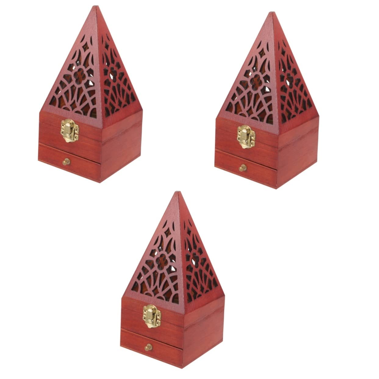 Alipis 3 Stück Holz Räuchergefäß Kreativer Pyramideneffekt mit Schublade für Zuhause und Restaurant für Weihrauch und Aromatherapie aus Hochwertigem Holz Gefertigt