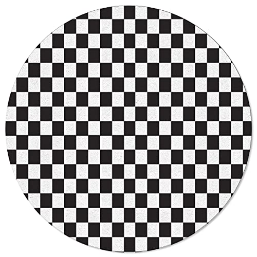 Olivefox Round Area Rugs Modern Black And White Checkered Lattice Pattern Super Soft Indoor Stain-Proof Carpet Floor Mat Anti-Skid Runner Rugs For Home Living Room, Bedroom, Dining Room, 5 Feet #TOP1