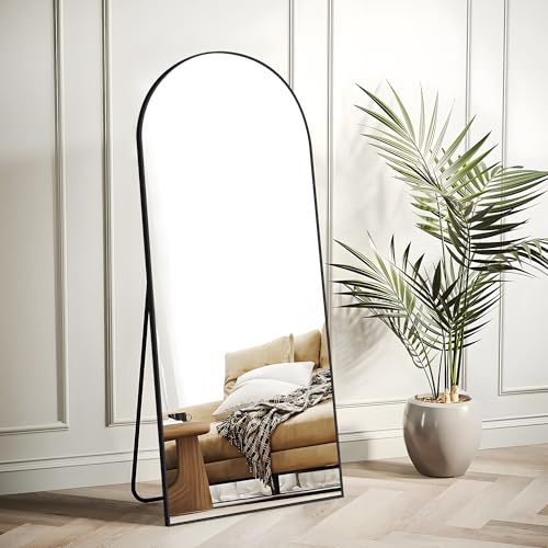COFENY Espejo de Pie Cuerpo Entero Curvado, Espejos Grandes de Pared con Marco de Aluminio 165 x 60 cm, Espejo de Pie Inclinado o Colgante para Salón, Dormitorio, Entrada, Negro - imagen 3