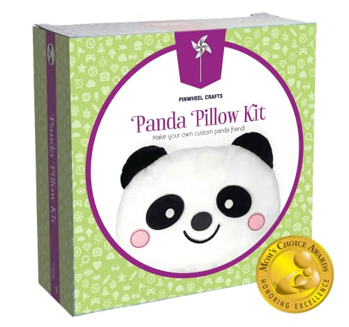 Pinwheel Crafts Panda Pillow Kit,Stuffed Animal Arts and Crafts for Kids Ages 8-12, Make Your Own Stuffed Animals for Girls, Kids Pillow Sewing Kit for Kids, Panda Plush Crafts for Boys Ages 8-12